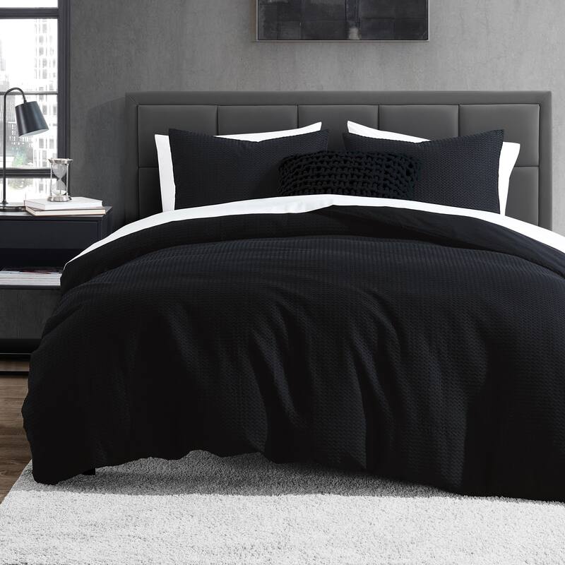 DKNY Modern Waffle 3-pc Comforter Set - Faded Black - King