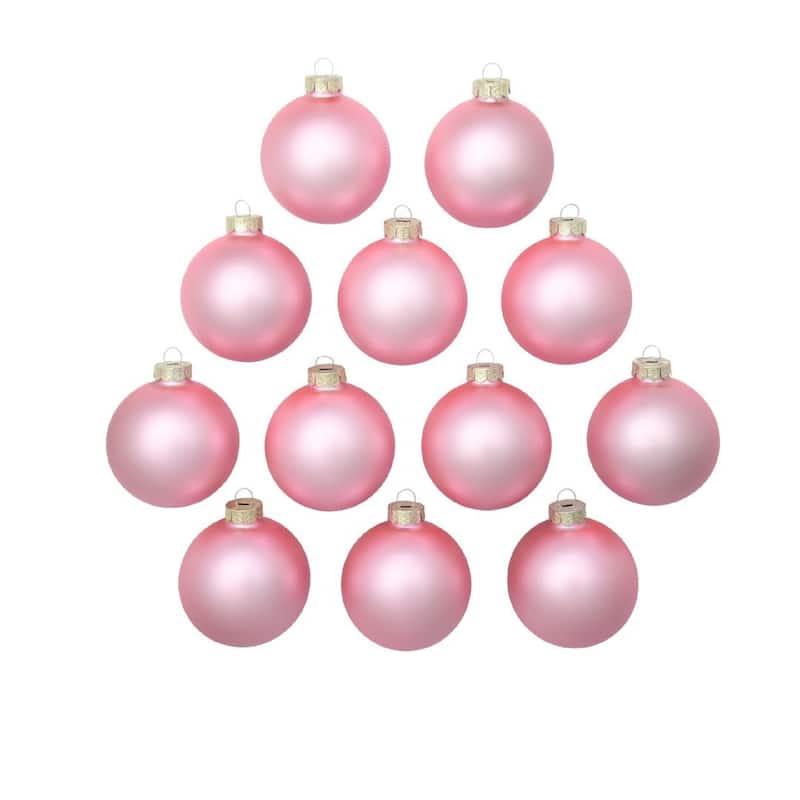 Matte Finish Glass Christmas Ball Ornaments - 2.75" (70mm) - Baby Pink - 12ct
