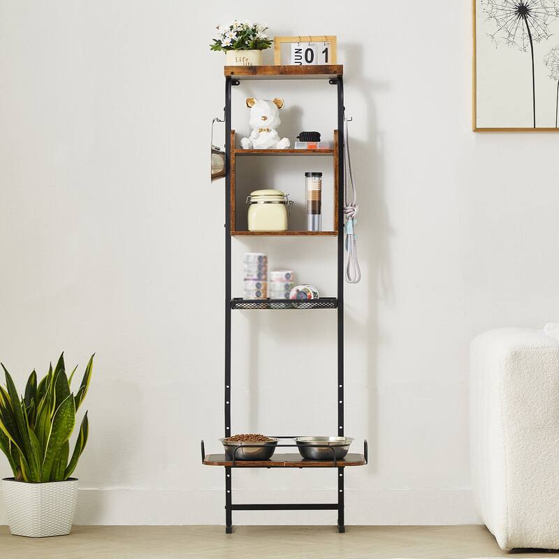 7 Adjustable Height Wall Mounted Pet Feeding Station with Dog Food Storage and Toy Organizer - 19.68 x 7.8 x 57.1 inch