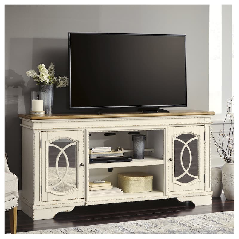 Realyn Casual Extra Large TV Stand w/Fireplace Option Chipped White - Antique White