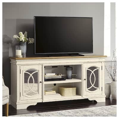 Realyn Casual Extra Large TV Stand w/Fireplace Option Chipped White