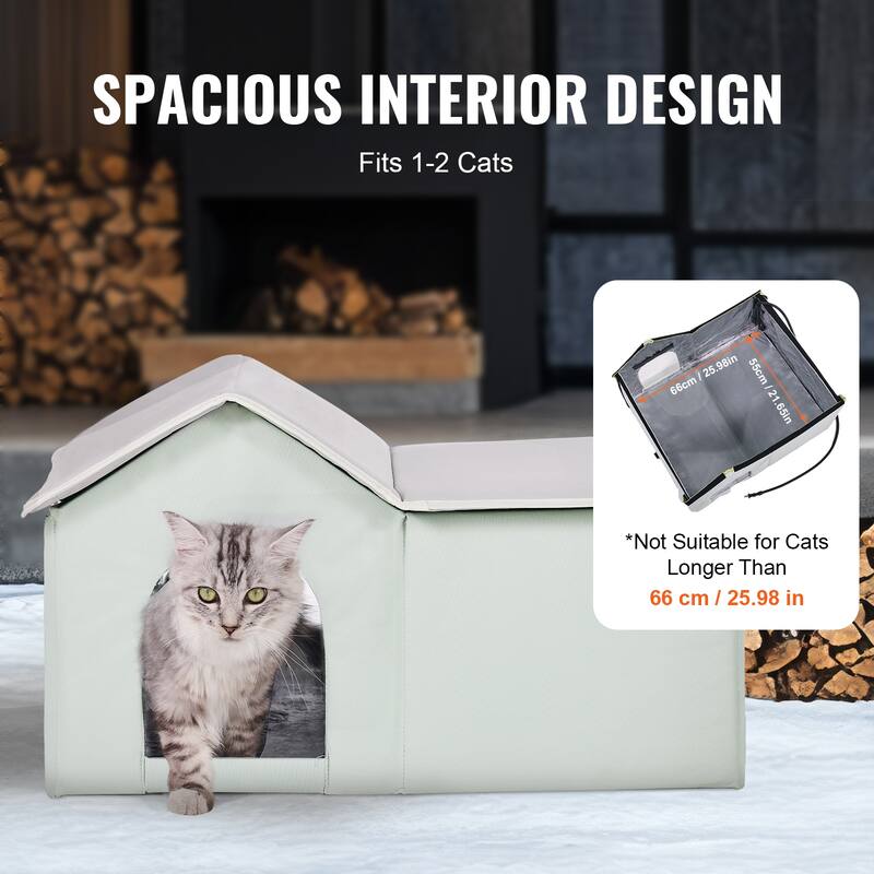 Heated Cat House, Outdoor Kitty Shelter with Adjustable Temperature and Timer, with Heated Pad for Winter to Stay Warm and Cozy