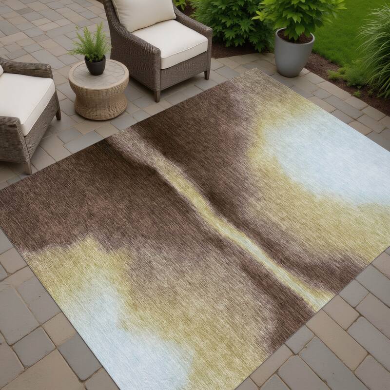 Machine Washable Indoor/ Outdoor Modern Landscape Chantille Rug