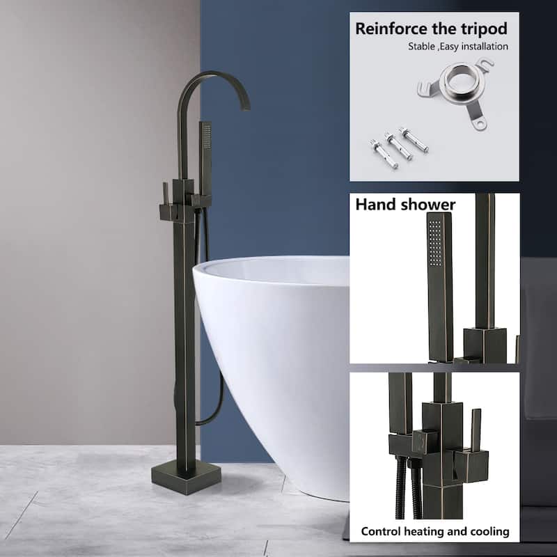 Topcraft Floor Mounted Bathtub Filler with Handheld Showerhead