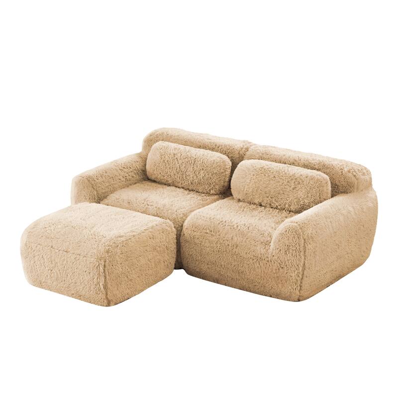 Anmytek L-Shaped Sectional Sofa with Chaise Plush Fabric 32D High Density Sponge No Assembly Ergonomic Anti-Slip Bed Sofa