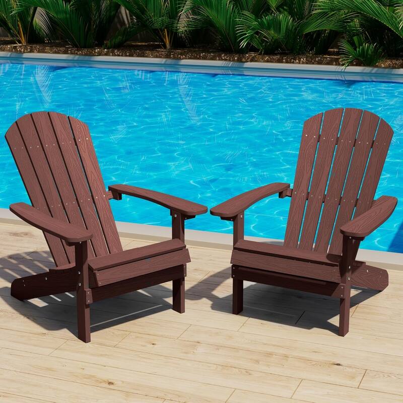 WINSOON All Weather HIPS Outdoor Plastic Adirondack Chairs Set of 2 - Coffee