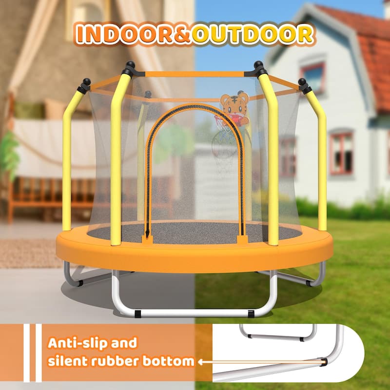 55-inch Trampoline for Kids Indoor & Outdoor Small Toddler Trampoline with Basketball Hoop