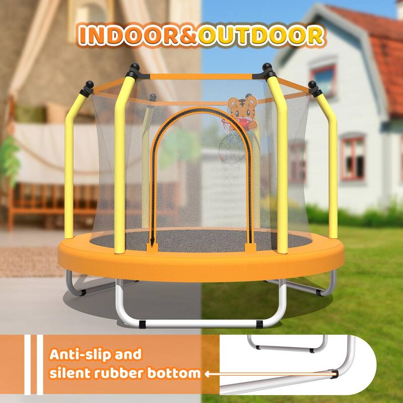 Toddler Trampoline - Basketball Hoop, Indoor Outdoor Use - Yellow - 55