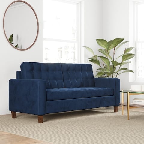 Brookside Brynn 76-in. Square-arm Faux Leather/Velvet/Fabric Sofa