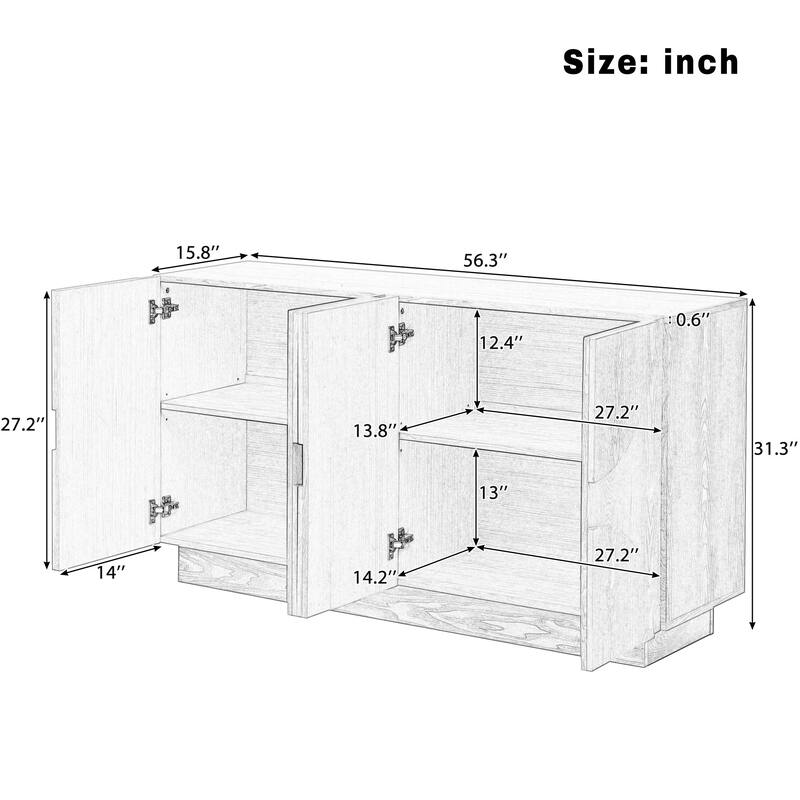 4-Door Wooden Sideboard Cabinet – Large Storage Unit with Semi-Circular Handles & Adjustable Shelves.