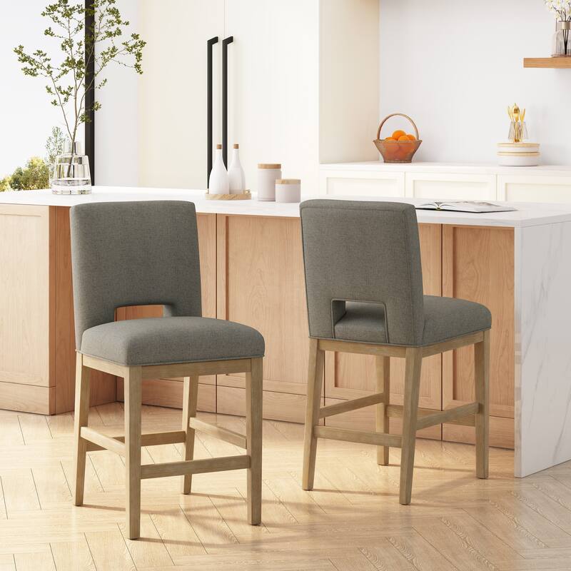 Roomfitters Upholstered Counter Stool, 26" Padded Kitchen Island Chair with Wood Legs, Grey