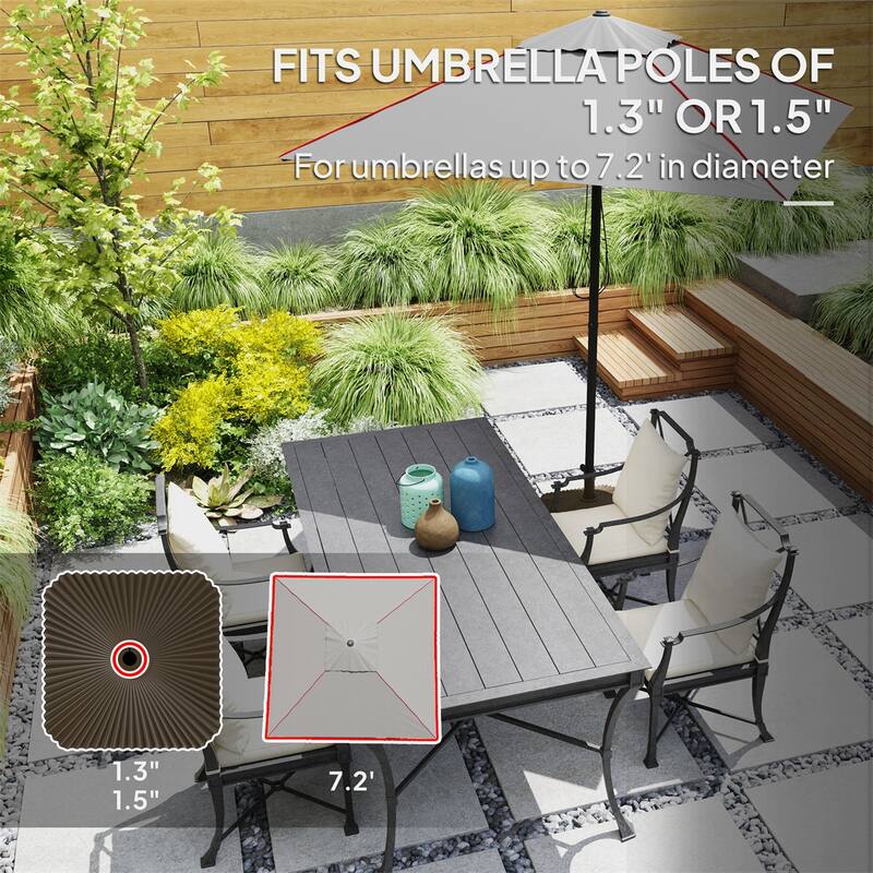 HDPE Umbrella Base for Outdoor Garden Patio Poolside Fits 1.3 and 1.5 Inch Poles Supports Umbrellas Up to 7.2 Feet Brown