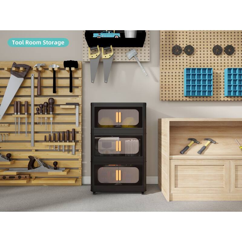 Heavy Duty Foldable Storage Cabinet with Wheels - Stackable Organizer for Garage and Home