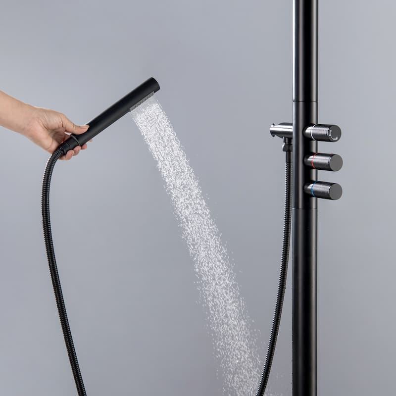 Freestanding Outdoor Shower System for Backyard/Garden/Poolside/Beach, Floor Mounted Shower Faucet with Shower Head & Handheld