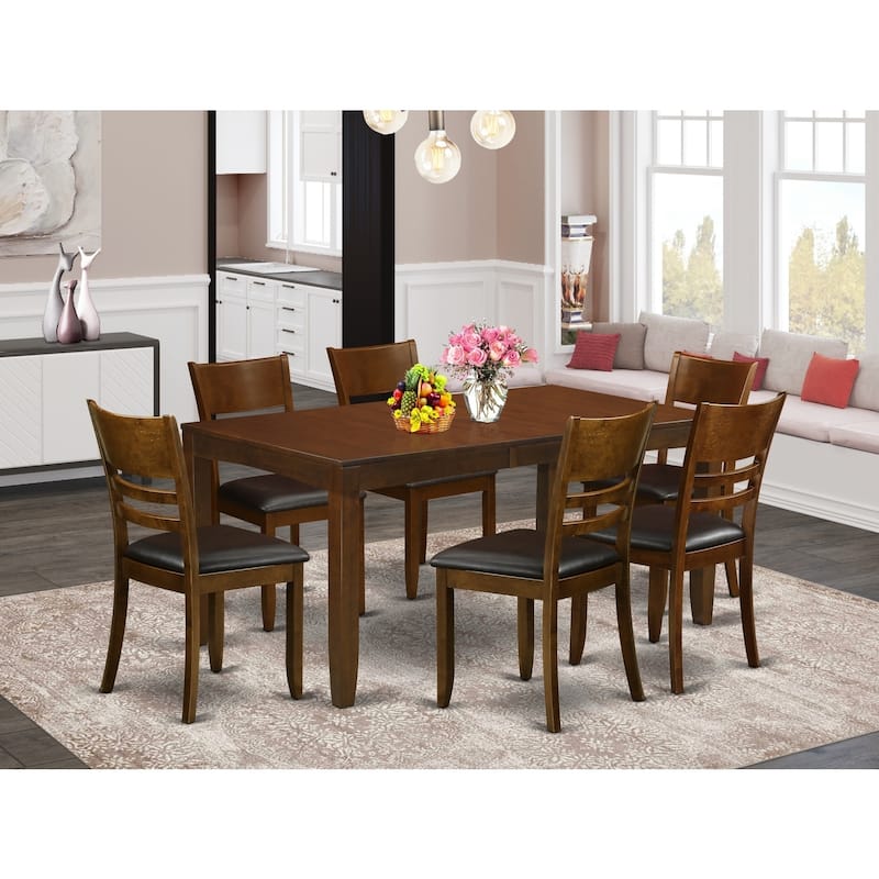 Southwestern Dining Set - 7 Piece Rectangular Table & 6 Chairs - Espresso Finish - Butterfly Leaf for Gatherings