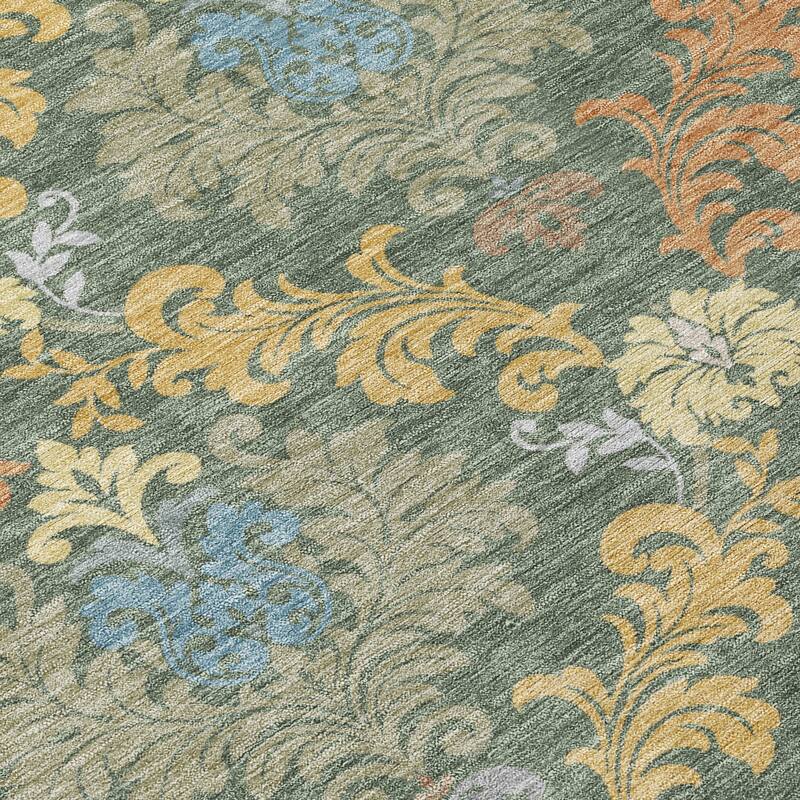 Machine Washable Indoor/ Outdoor Damask Patna Chantille Rug