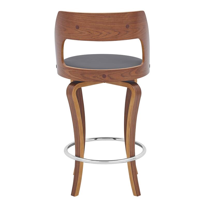 Grady Walnut Wood Upholstered Swivel Bar or Counter Stool