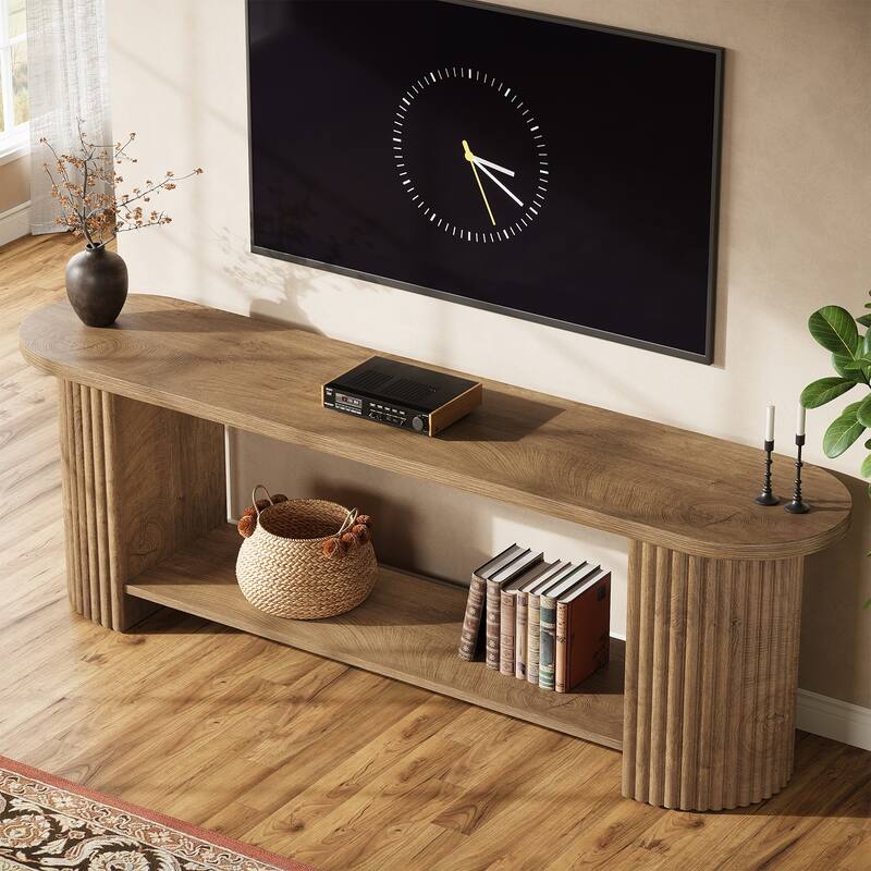 63" Fluted TV Stand, Farmhouse Entertainment Center Media Console Stand