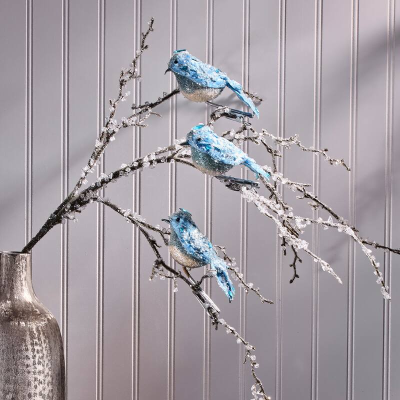 4.5" Jeweled Bird Clip Ornament Set of 3