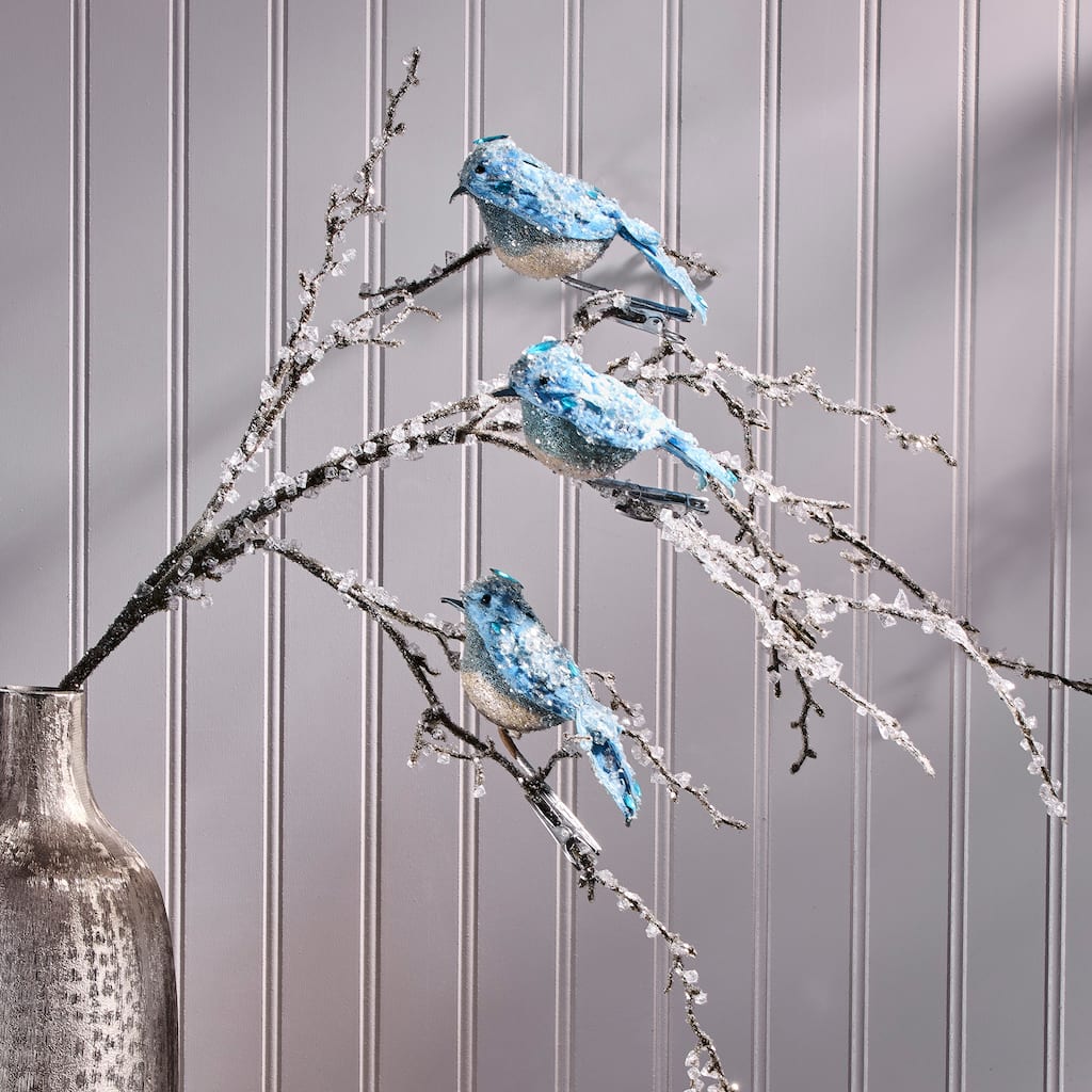 4.5" Jeweled Bird Clip Ornament Set of 3