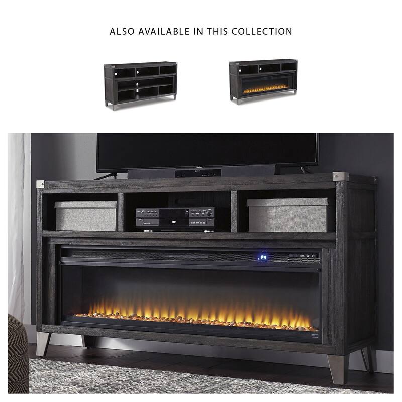 Signature Design by Ashley Todoe Brown Wood 65-inch TV Stand with Electric Fireplace