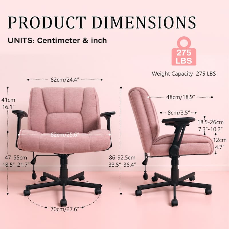 BOSSIN Criss Cross Office Chair with Flip-Up Arms - Wide Seat Desk Chair with Dynamic Airbag Lumbar Support & Wheels