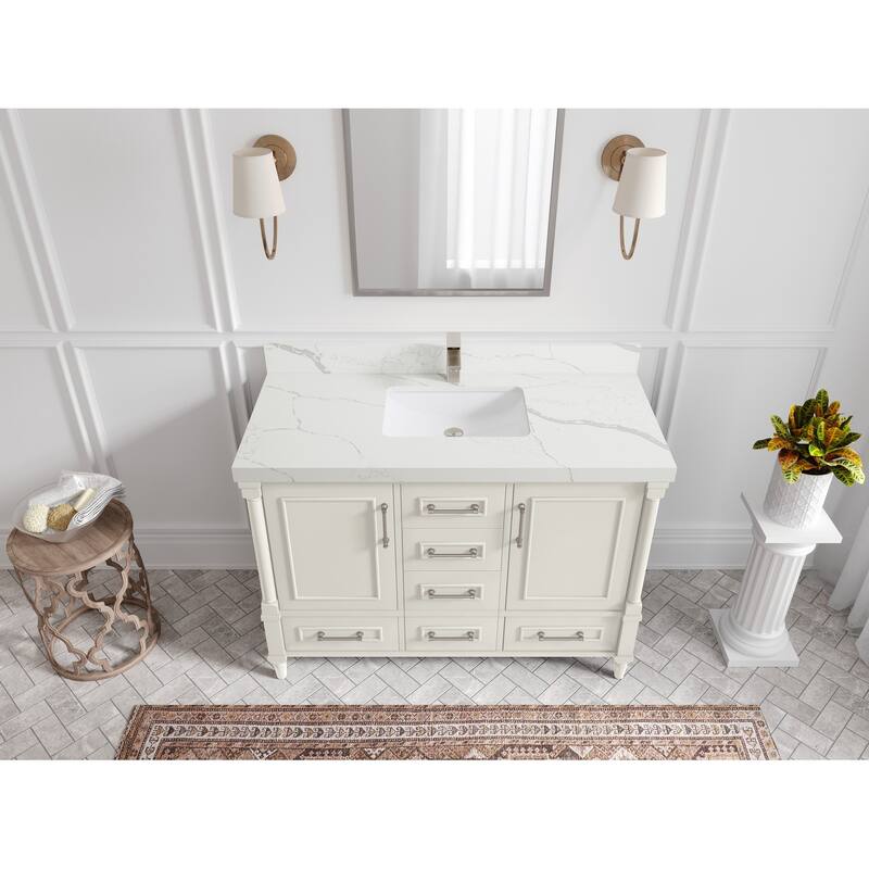 Willow Collections 48 in. W x 22 in. D Aberdeen Single Bowl Sink Bathroom Vanity with Countertop - 2" Calacatta Laza - Ivory