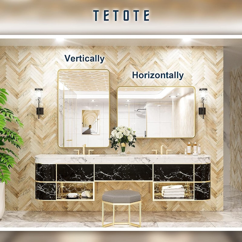 TETOTE Modern Metal Frame Wall Mounted Bathroom Vanity Mirror