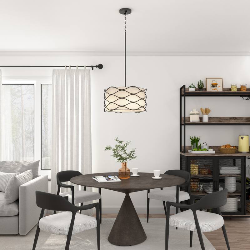 Acroma 4-light Modern Wave Frame Drum Chandelier with Fabric Shade