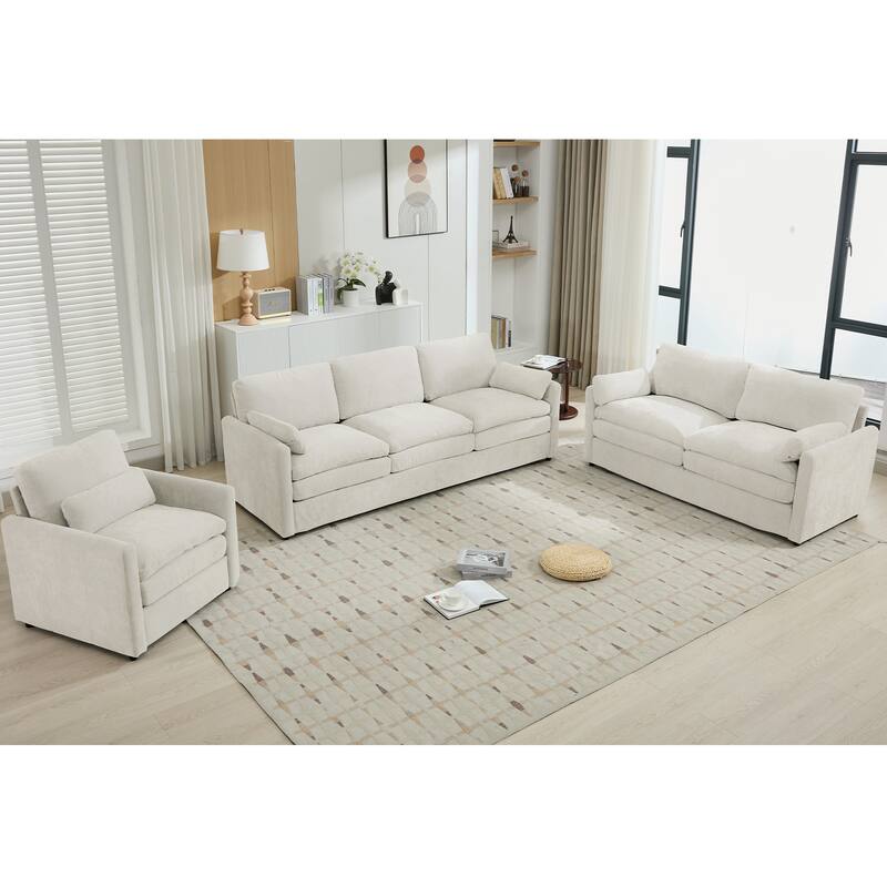 Roomfitters Cozy Cloud Upholstered Sofa Set with Armchair, Loveseat and 3-Seater, Chenille Fabric