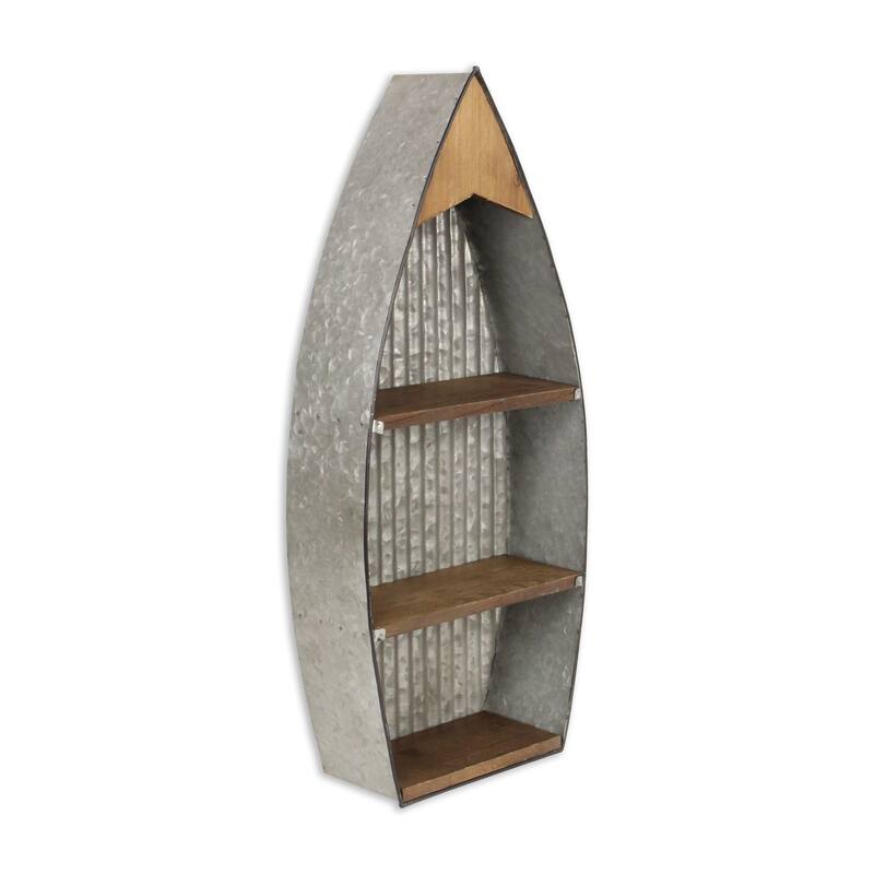 10.5" Gray and Brown Wall Hanging Boat with Shelves