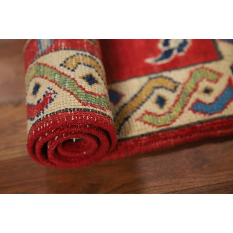 Floral Red Kazak Oriental Foyer Rug Handmade Wool Carpet - 2'0" x 3'0"