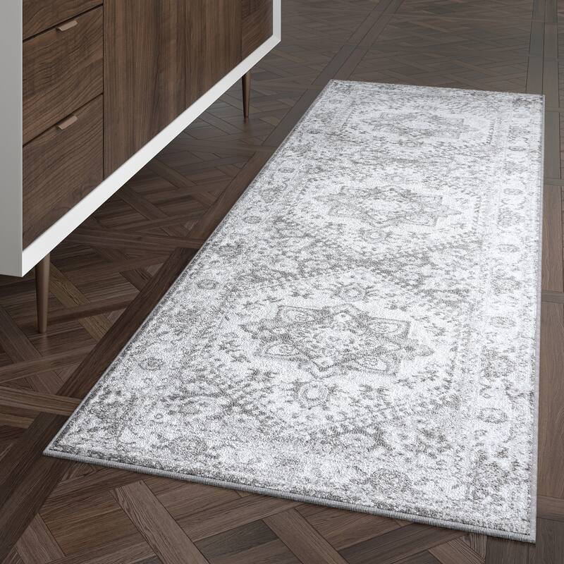 Linx Shabby Chic Medallion Indoor Area Rug - 2'3'' x 7'3'' - Gray/White