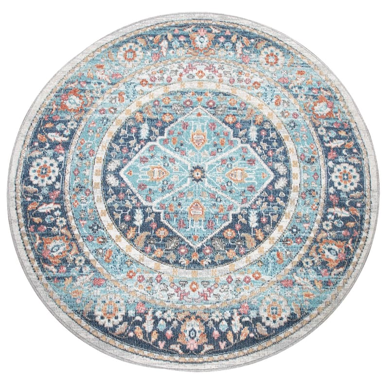 In & Outdoor Area Rug Oriental Pattern In Blue Gray