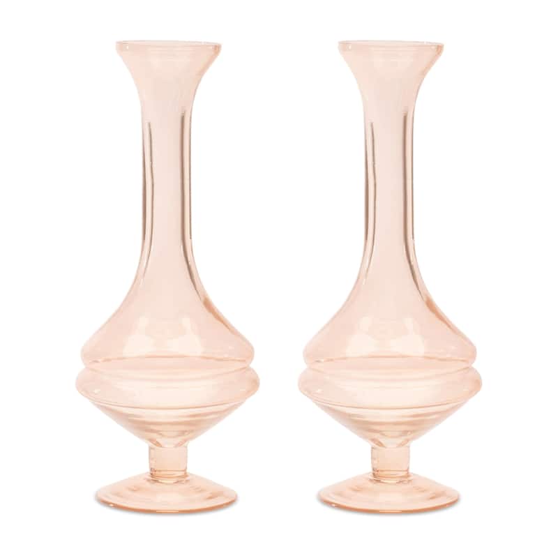 Solid Glass Stem Vases - 8.5" - Pink - Set of 2