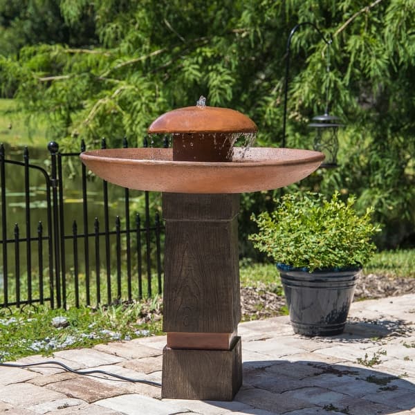 slide 2 of 14, Okadu Wood Grain and Copper Finish Outdoor Floor Fountain - 27" x 32" Floor