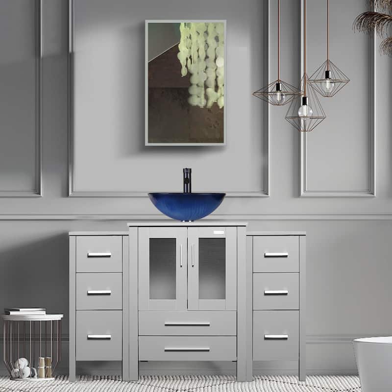 48" Bathroom Vanity Set Vessel Sink Faucet W/ Small Cabinet Combo