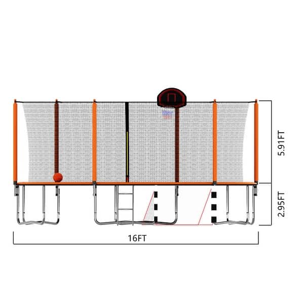 dimension image slide 1 of 2, 16FT Trampoline with Basketball Hoop pump and Ladder(Inner Safety Enclosure) Recreational Kids Trampoline