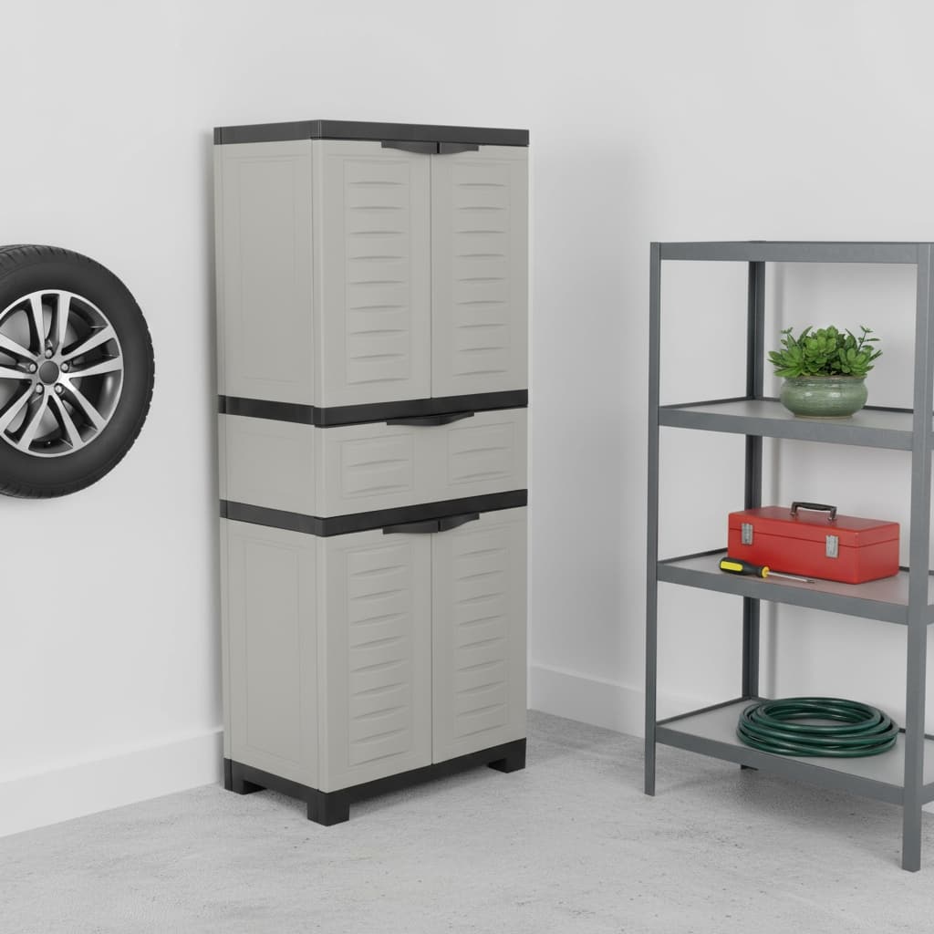 HomeRoots 57" Black And Gray Heavy Duty Plastic Four Door Utility Cabinet - 23.30 in. x 57.00 in. x 13.80 in.