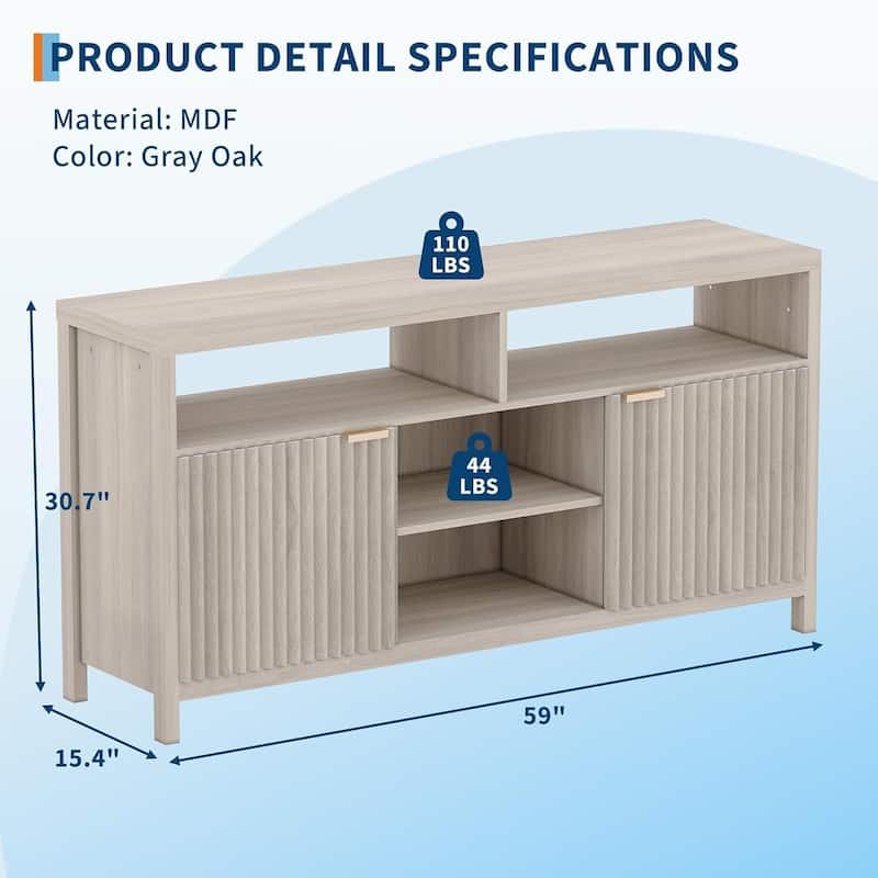 59" Modern Entertainment Center Fluted TV Stands for Living Room - N/A
