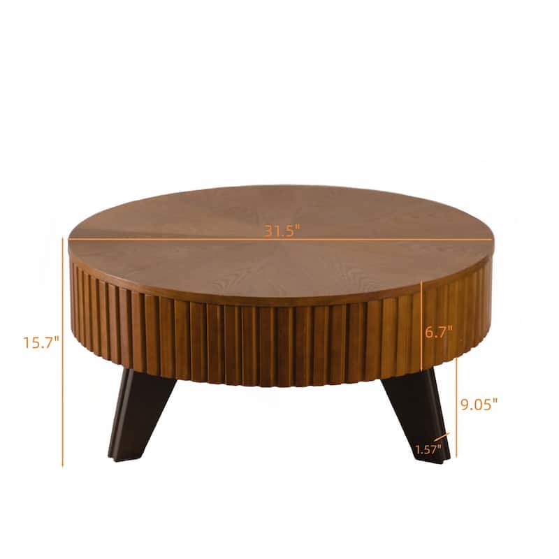 31.5" Retro Round Coffee Table with Storage Space, Suitable for Living Room and Office