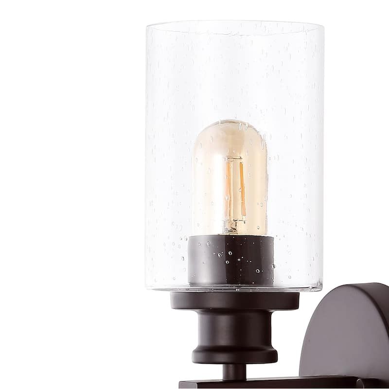 Jules Edison 16.5" Cylinder 2-Light Iron/Seeded Glass Farmhouse Contemporary LED Wall Sconce, Black by JONATHAN Y - One