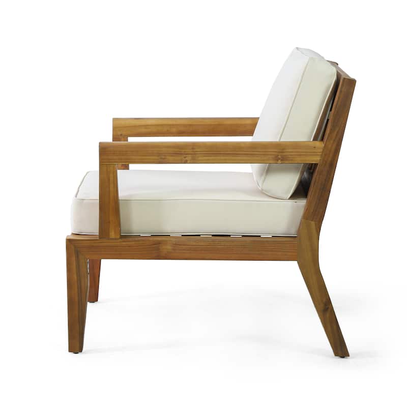 Roomfitters Set of 2 Outdoor Acacia Wood Patio Club Chairs with Waterproof Cushions for Porch or Garden, Teak Beige