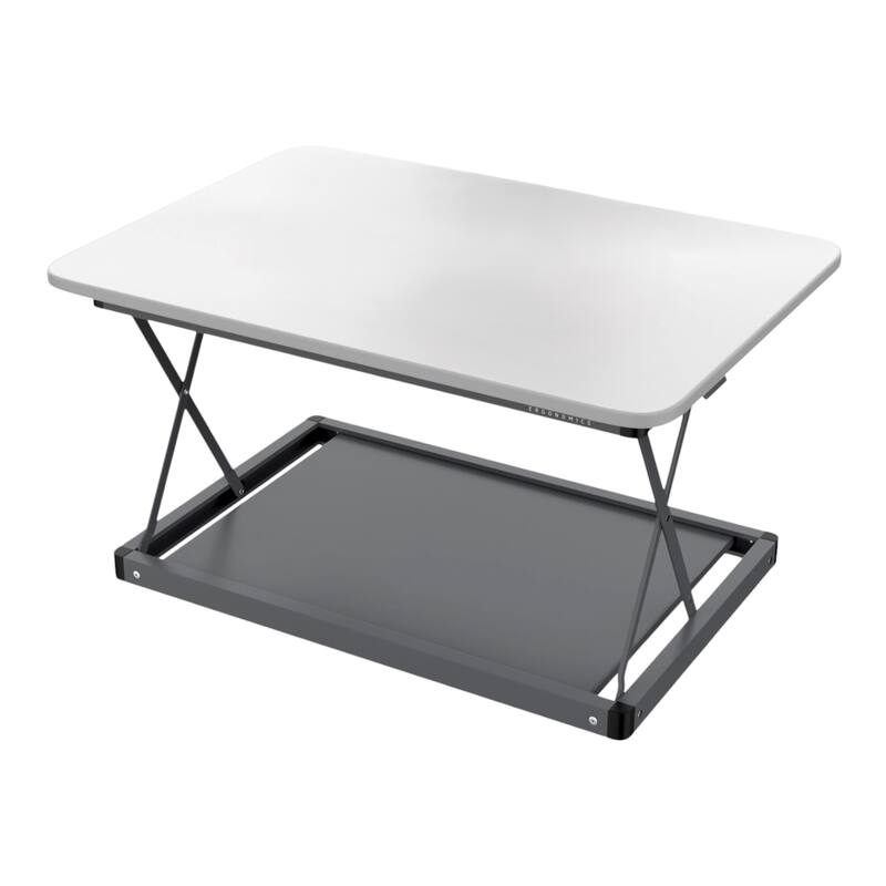 Black Stainless Steel Adjustable Standing Desk Converter with Glossy Finish - White and Silver