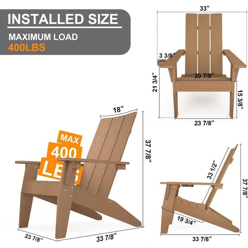 WINSOON 2-Piece All Weather HIPS Outdoor Adirondack Chair with Cup-Holder and Ottoman
