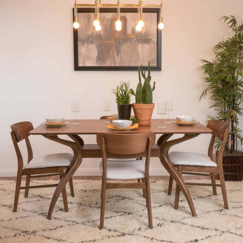 Fausett Mid-Century Modern 5 Piece Dining Set by Christopher Knight Home - Beige/Walnut