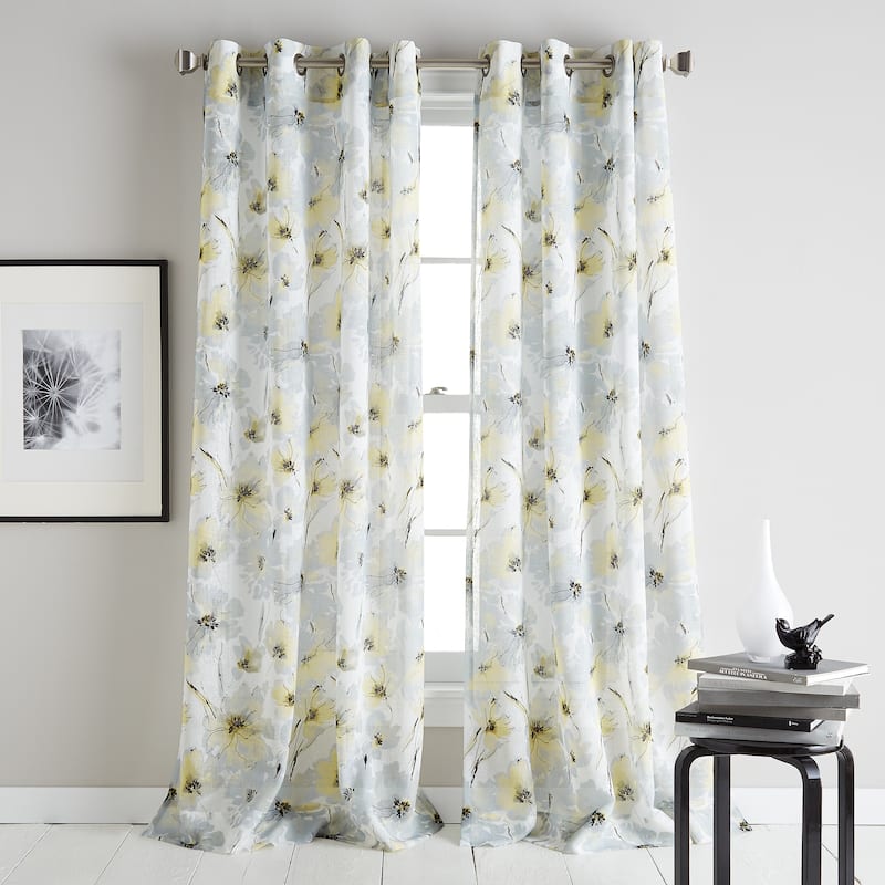 DKNY Modern Bloom Single Curtain Panel - 84 Inches - Yellow