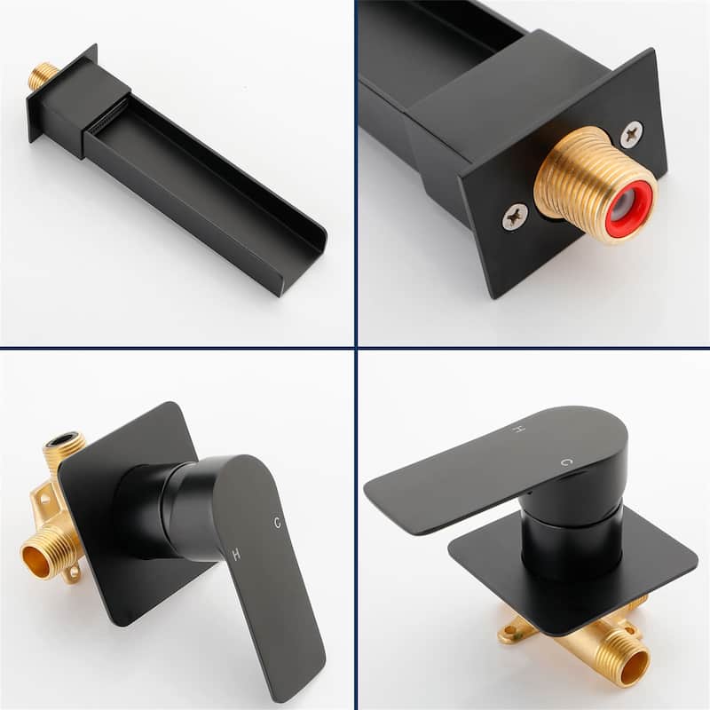 Wall Mounted Tub Faucet Waterfall Modern Double Holes Bath Tub Spout with Single Handle Tub Fillers with Pressure Balance Valve