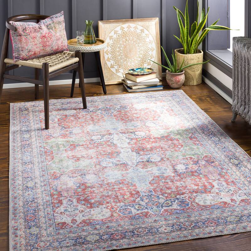Artistic Weavers Baadur Distressed Traditional Machine Washable Area Rug - 7' 6" x 9' 6" - Rust/Blue