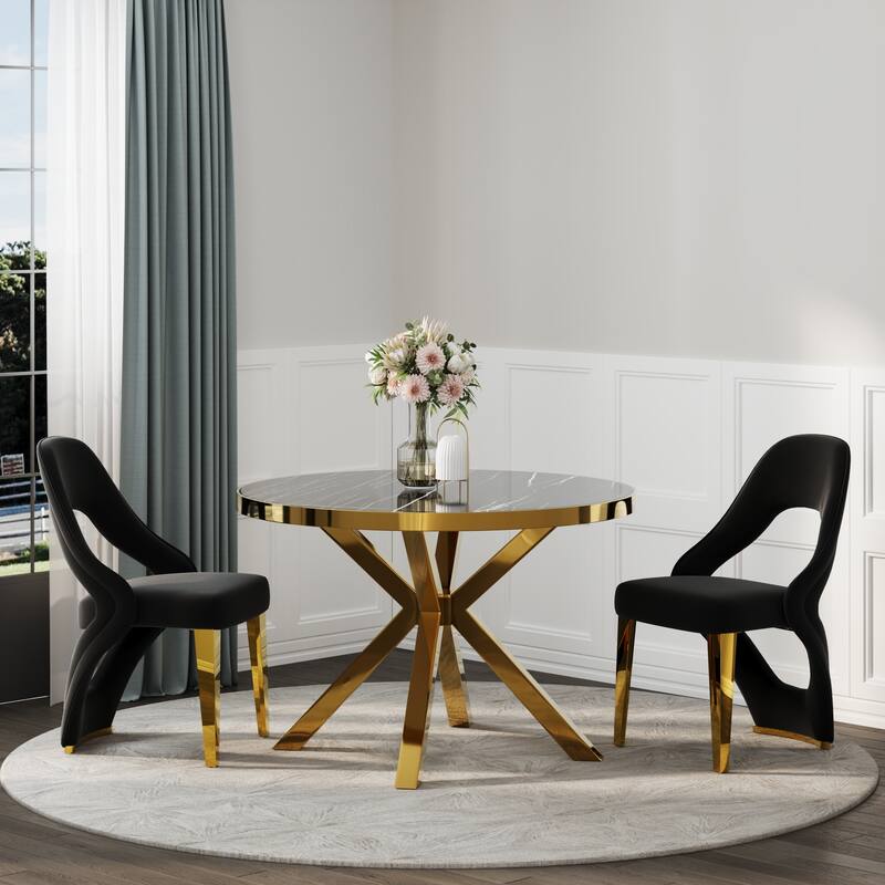 Velvet Dining Chairs with Open Back and Polished Metal Legs